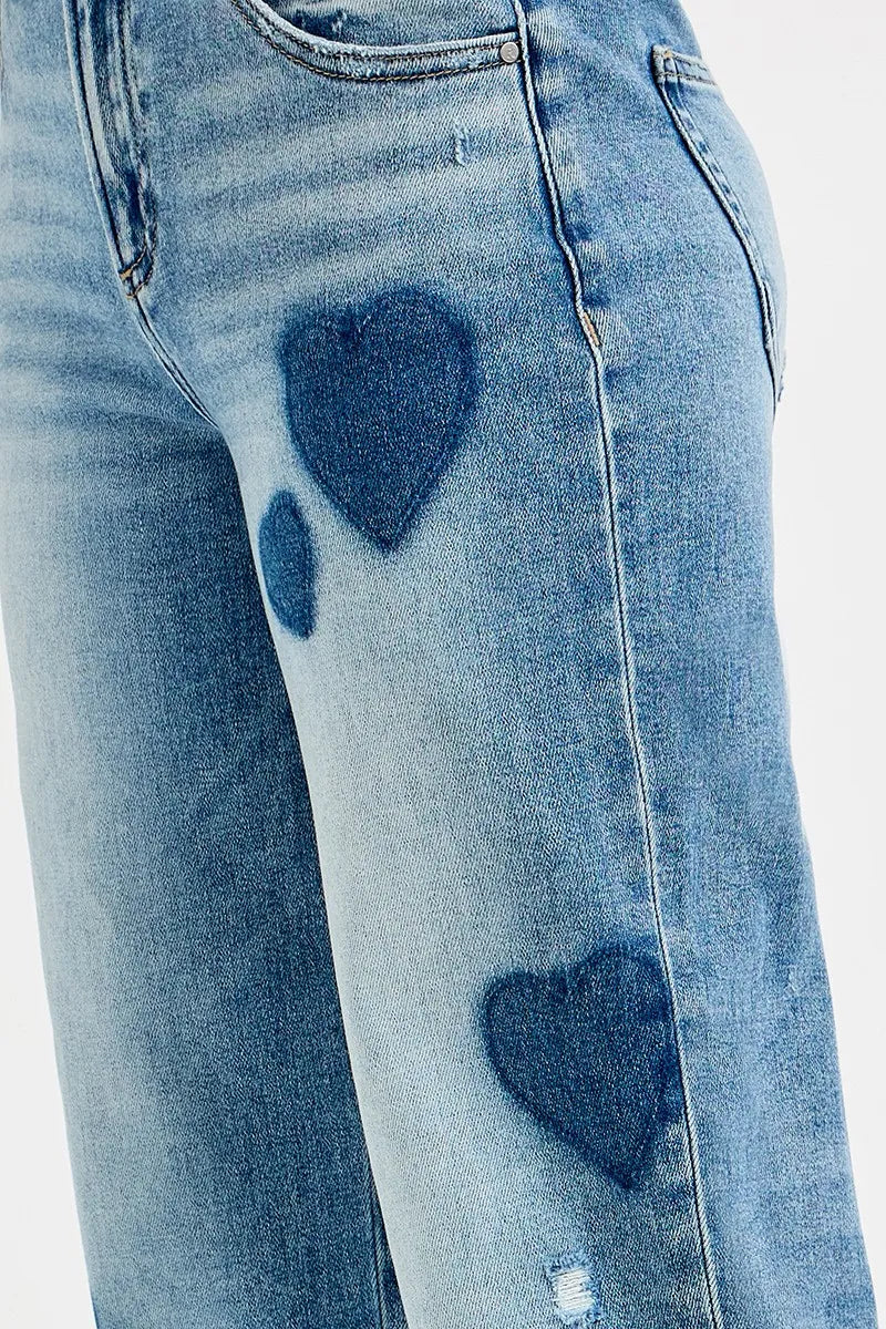 Mid Rise Fit-boyfriend Heart Shade Jeans