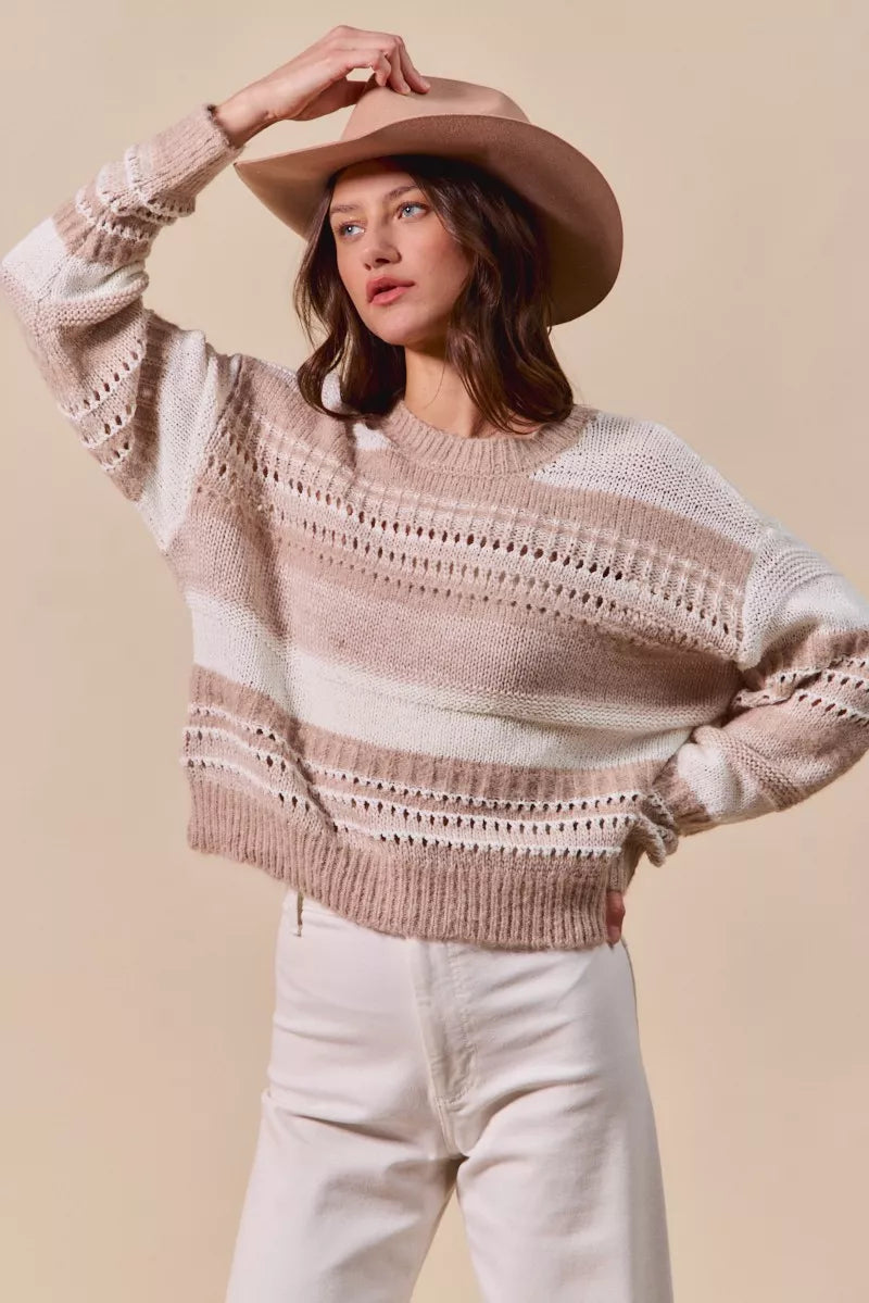 Variegated Stripe Textured Loose Fit Sweater