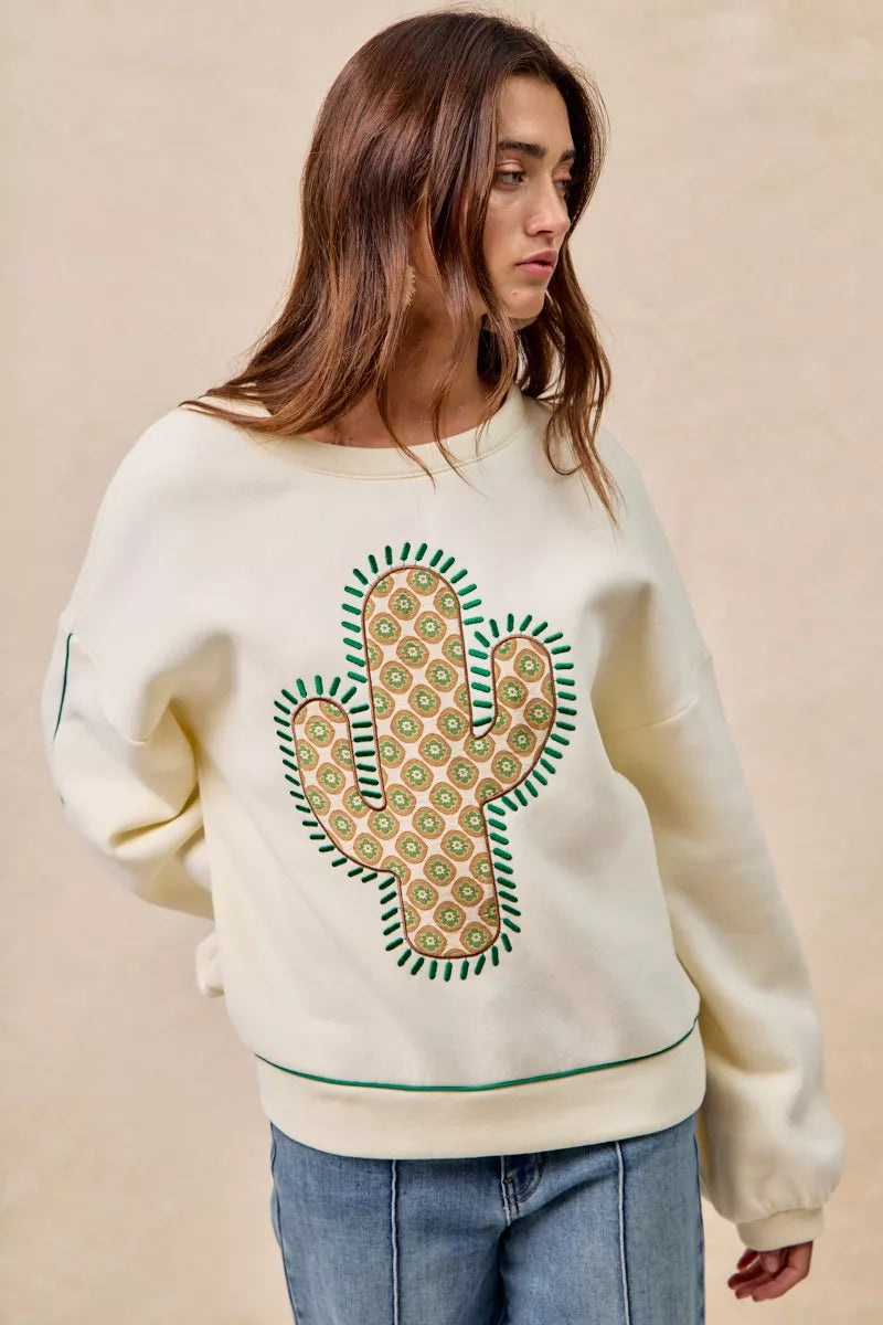 Cactus Embroidered Fleece Sweatshirt