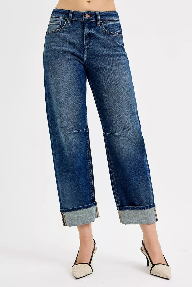 Slouchy Crop Barrel Cuffed Jeans