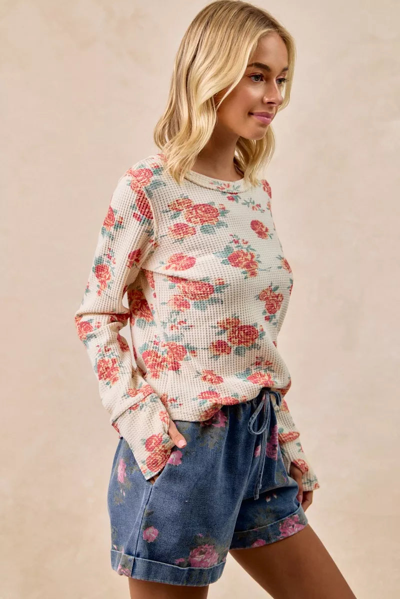 Floral Washed Waffle Thermal Top