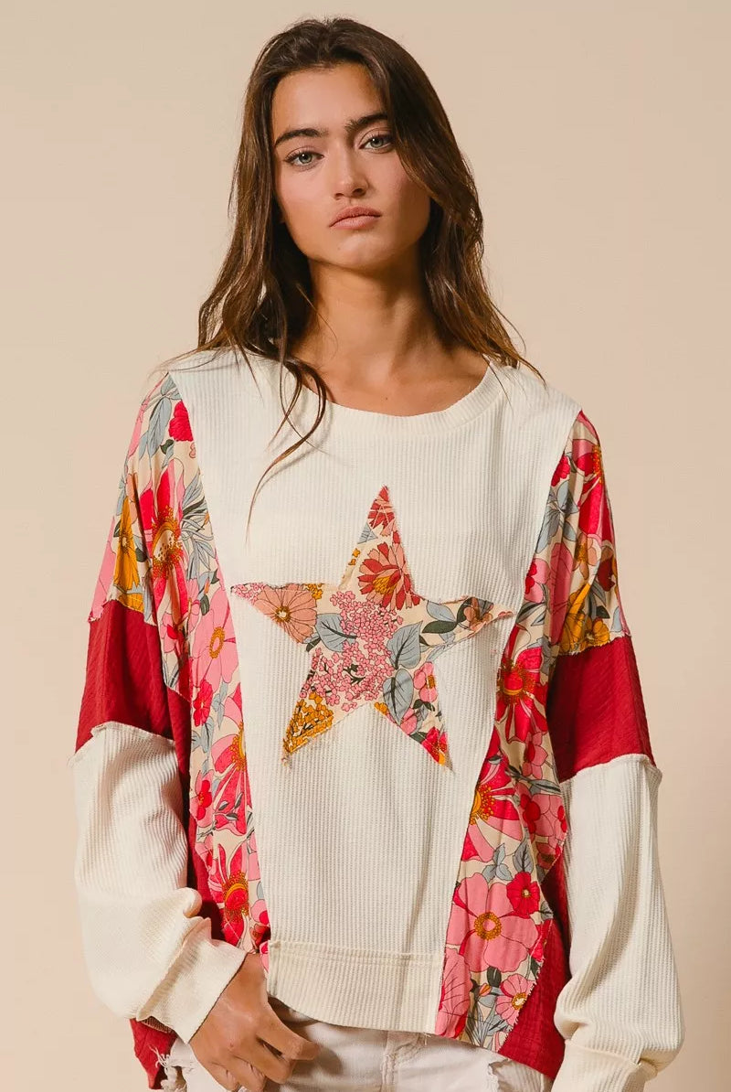 Floral Star Patch Sweatshirt
