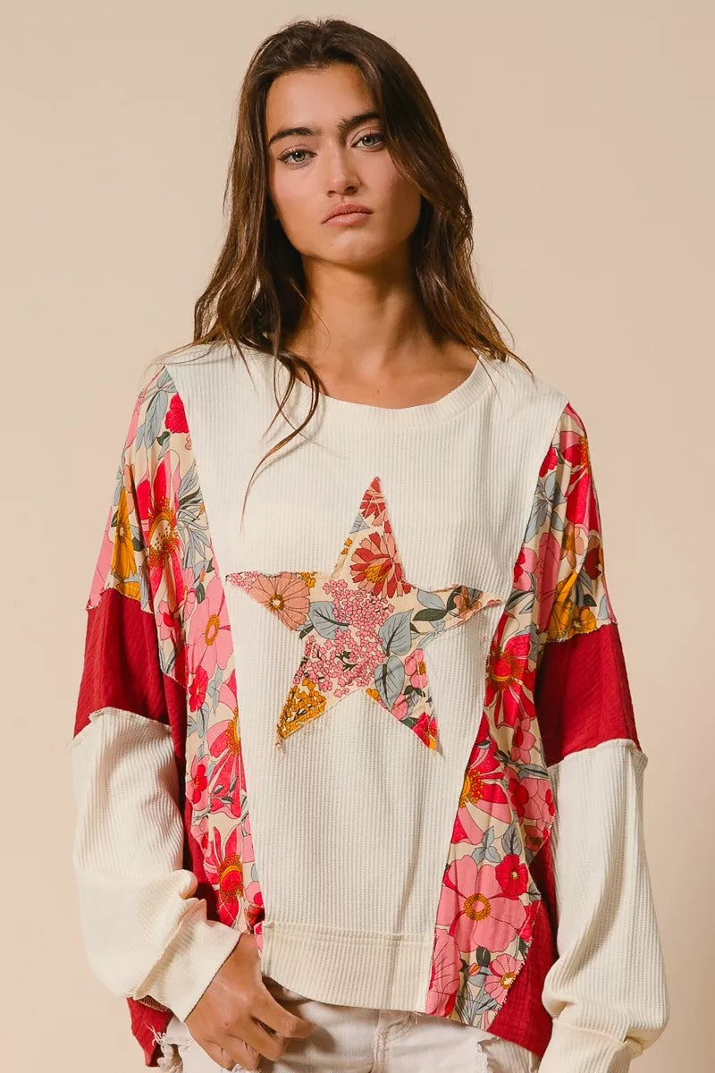 Floral Star Patch Sweatshirt