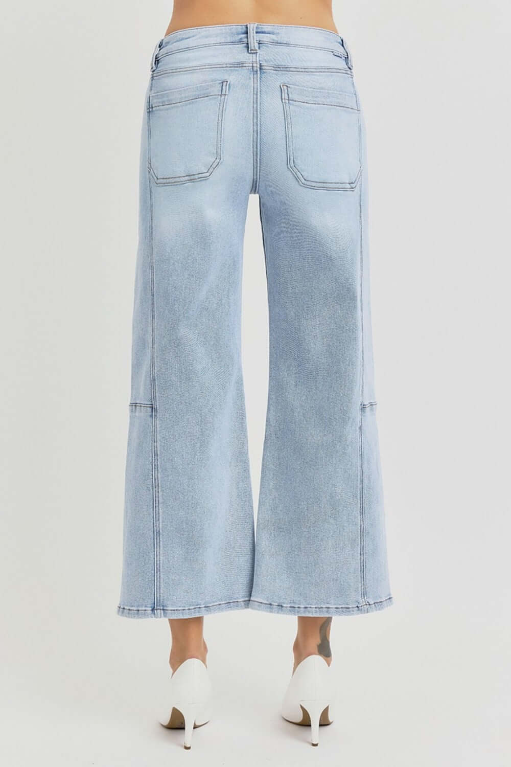 High Rise Seamed Detail Wide Leg Crop Jeans