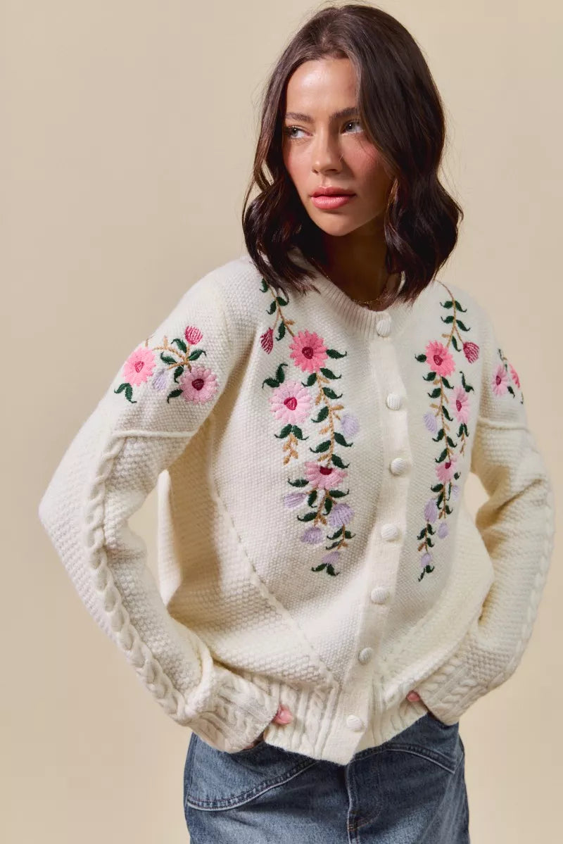 Floral Embroidered Coquette Sweater Cardigan