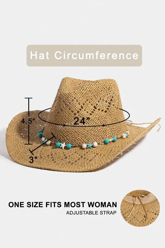 Beads Strap Western Straw Hat