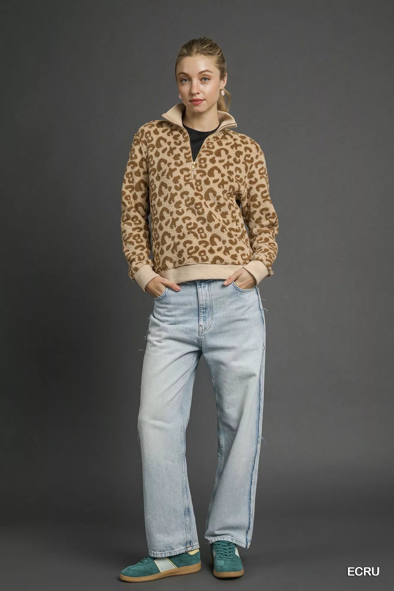 Leopard Print Quarter-Zip Sweatshirt