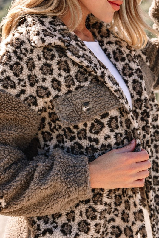 Leopard Sherpa Buttoned Jacket