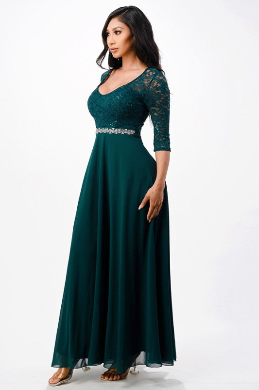 Chiffon Lace Half Sleeve Full-Length Dress