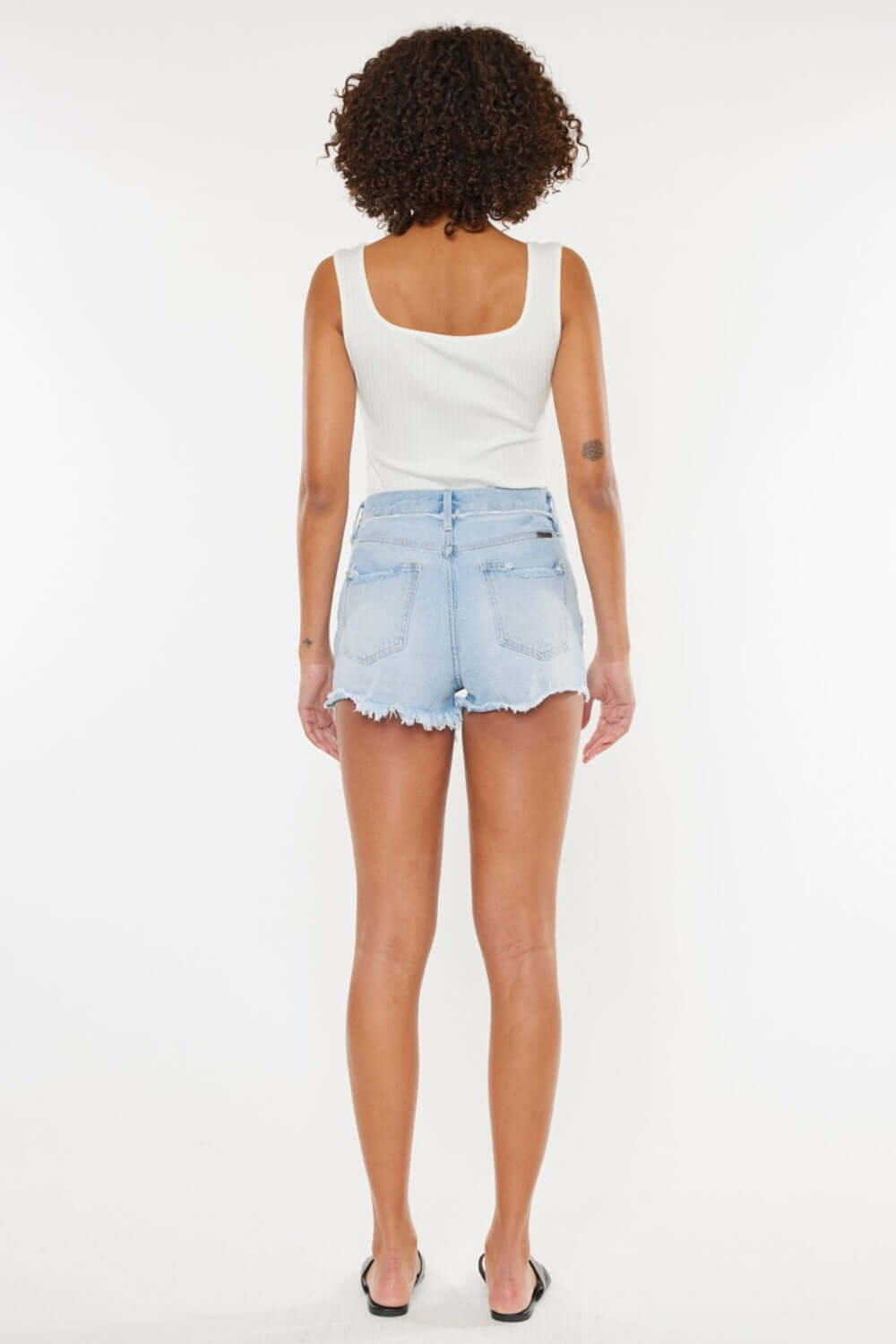 Distressed Button Fly Denim Shorts