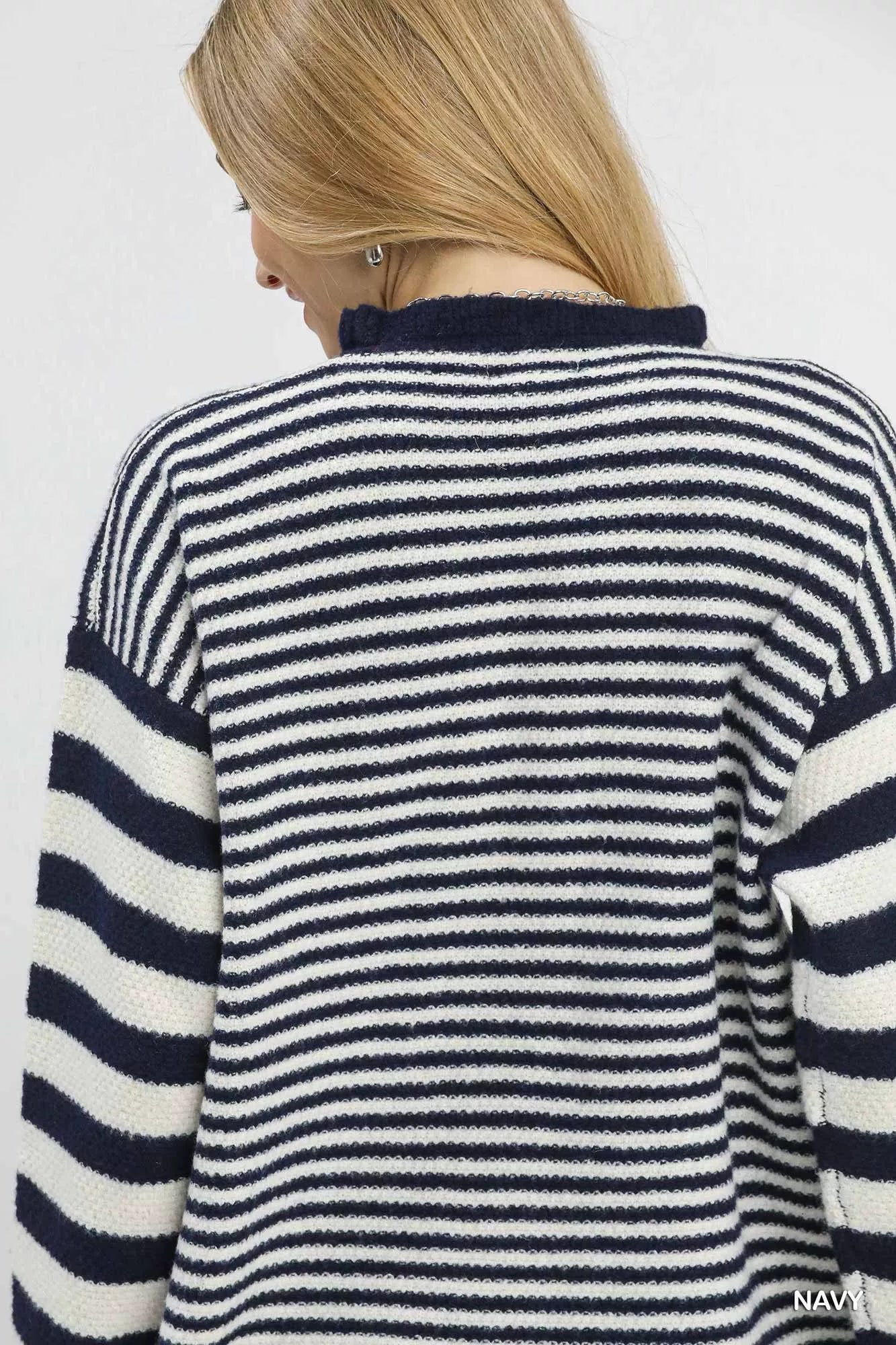 Ruffle Neck Stripe Sweater