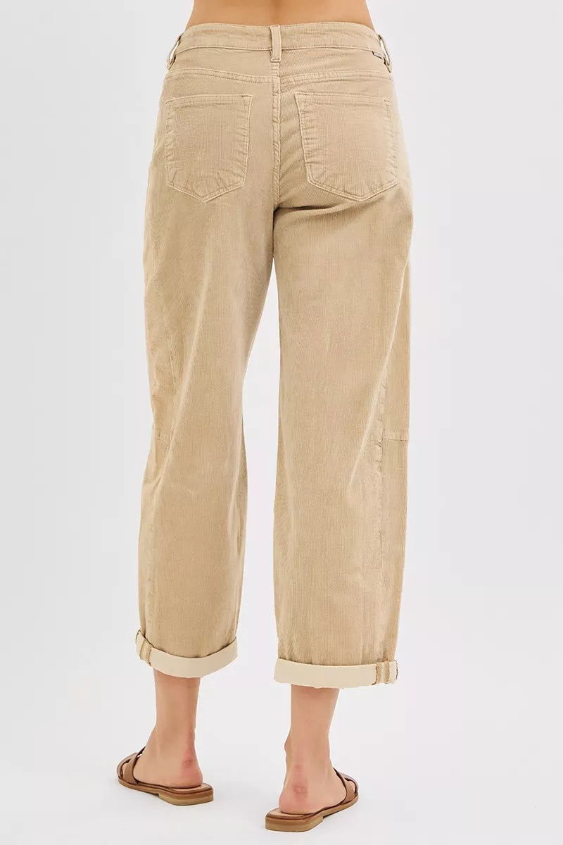 High Rise Crop Barrel Corduroy Pants