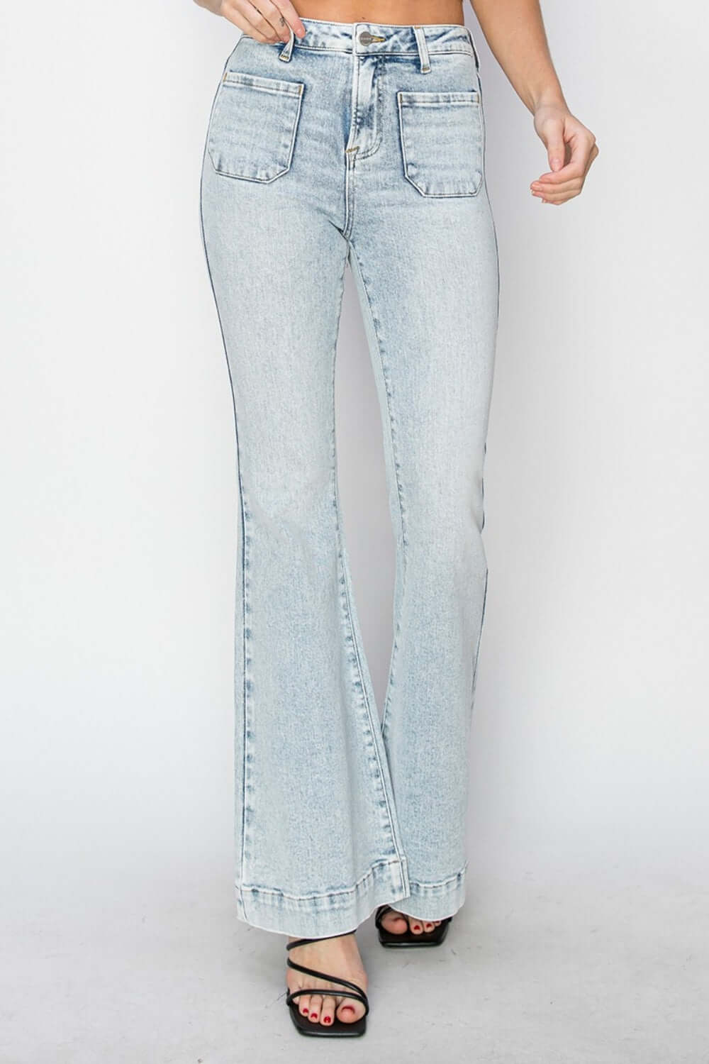High Rise Front Patch Pocket Flare Jeans