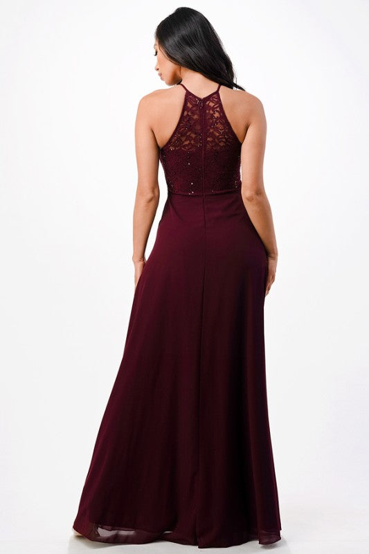 Halter Neck Full-Length A-Line Dress