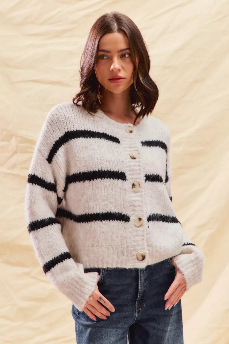 Striped Soft Touch Button Cardigan
