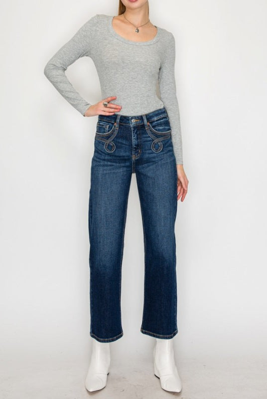 High Rise Ankle Straight Jeans