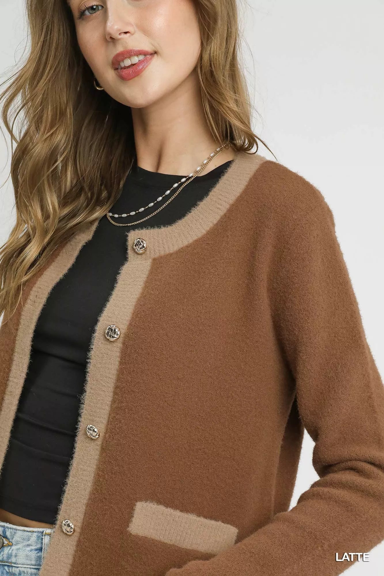 Two-Tone Button Front Cardigan