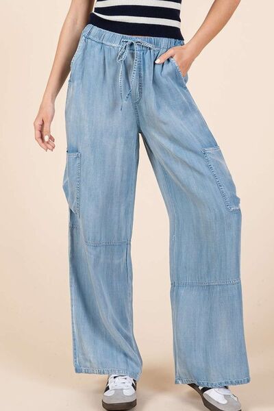 Washed Cargo Wide Leg Pants