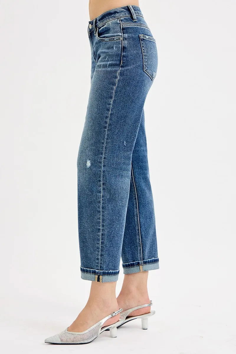 Mid Rise Crop Boyfriend Jeans