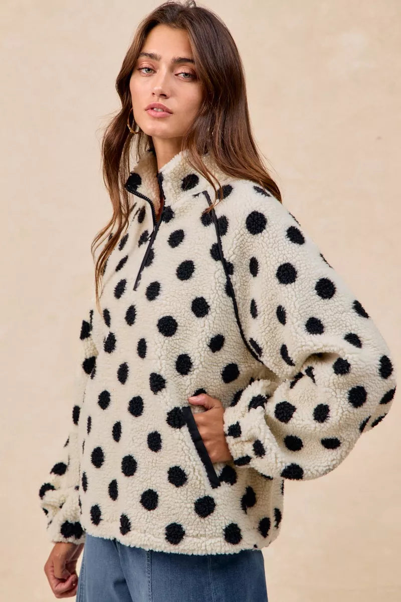 Polka Dot Sherpa Half Zip Up Top