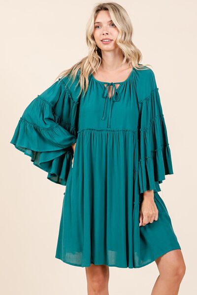 Frill Tie Neck Bell Sleeve Dress