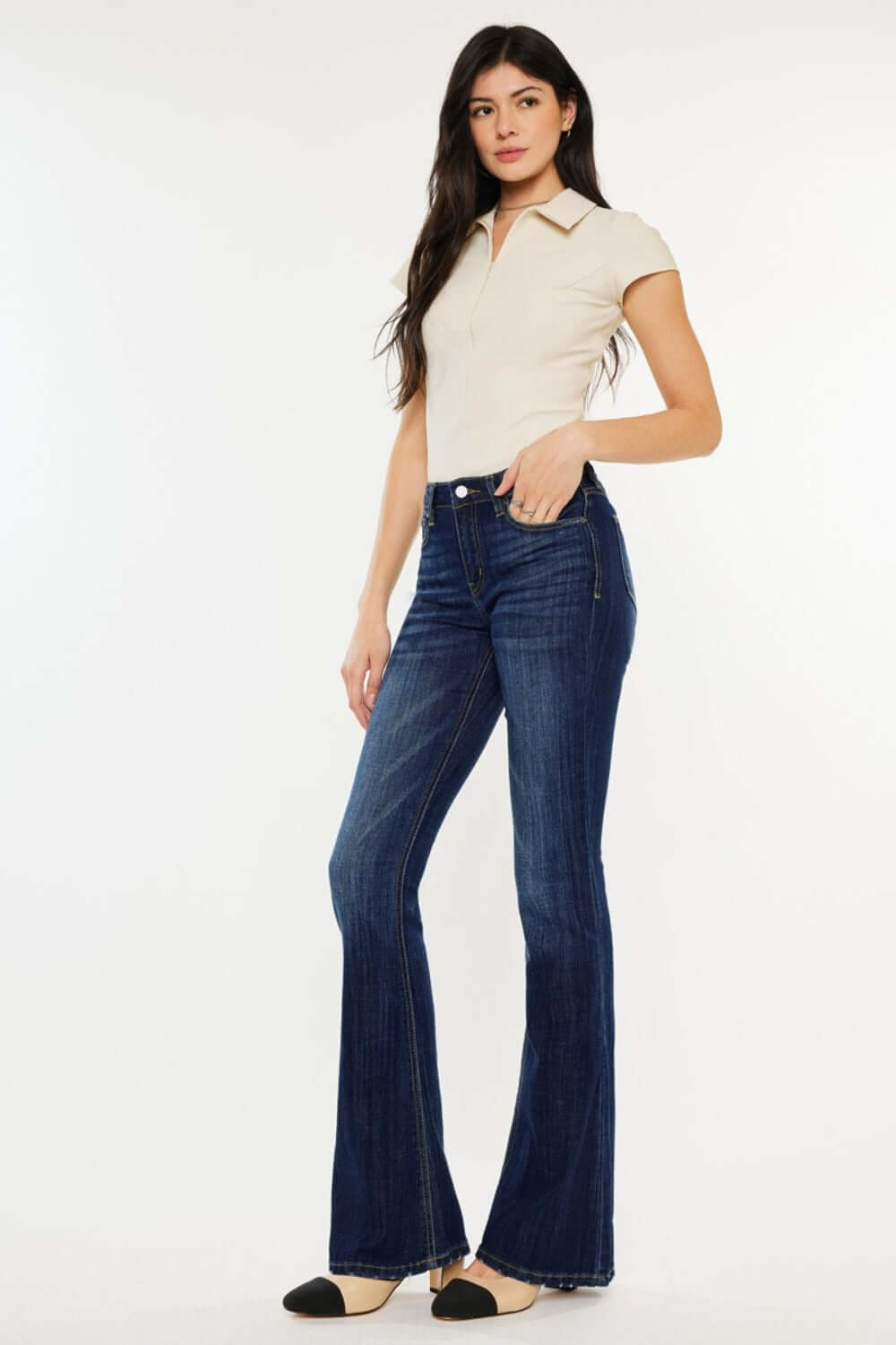 Mid Rise Slim Flare Jeans