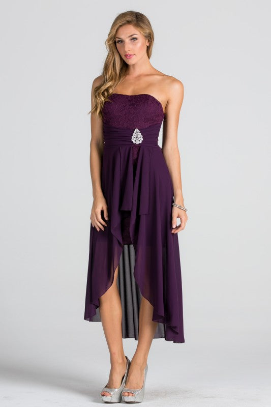 High Low Chiffon/Lace Strapless Dress