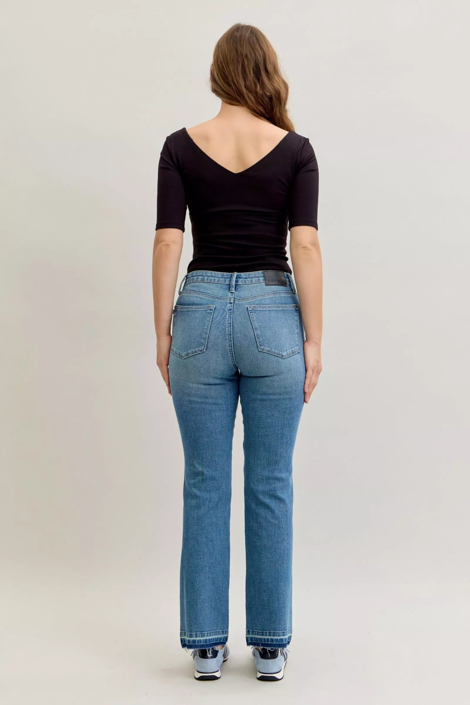Mid Rise Slim Bootcut Tummy Control Release Hem Jeans