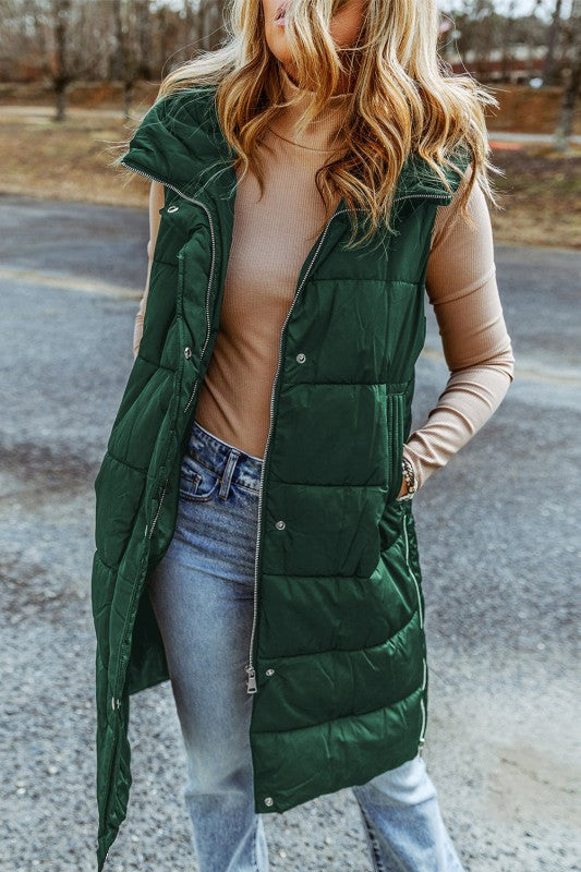 Quilted Long Hooded Vest