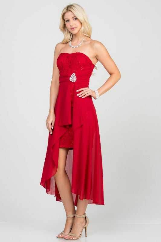 High Low Chiffon/Lace Strapless Dress
