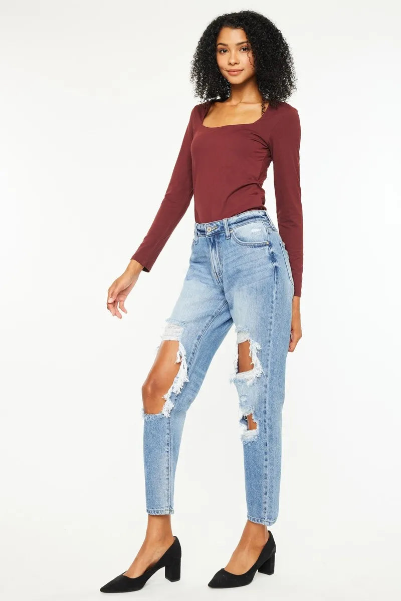 High Rise Distressed Boyfriend Jeans