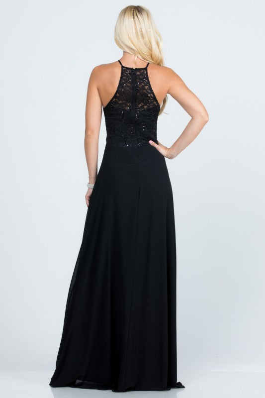 Halter Neck Full-Length A-Line Dress