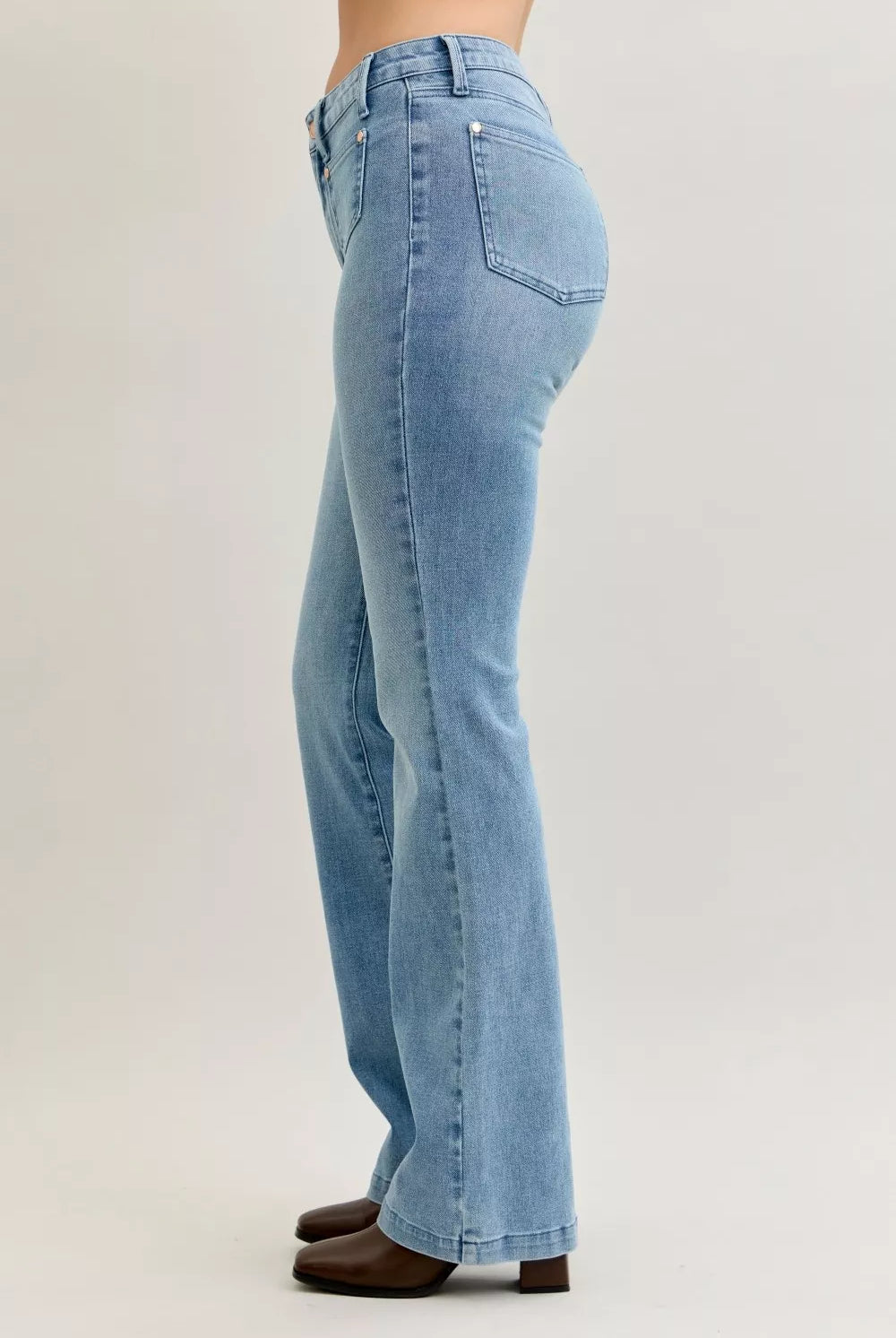 Mid Rise Bootcut Jeans with Contrast Wash