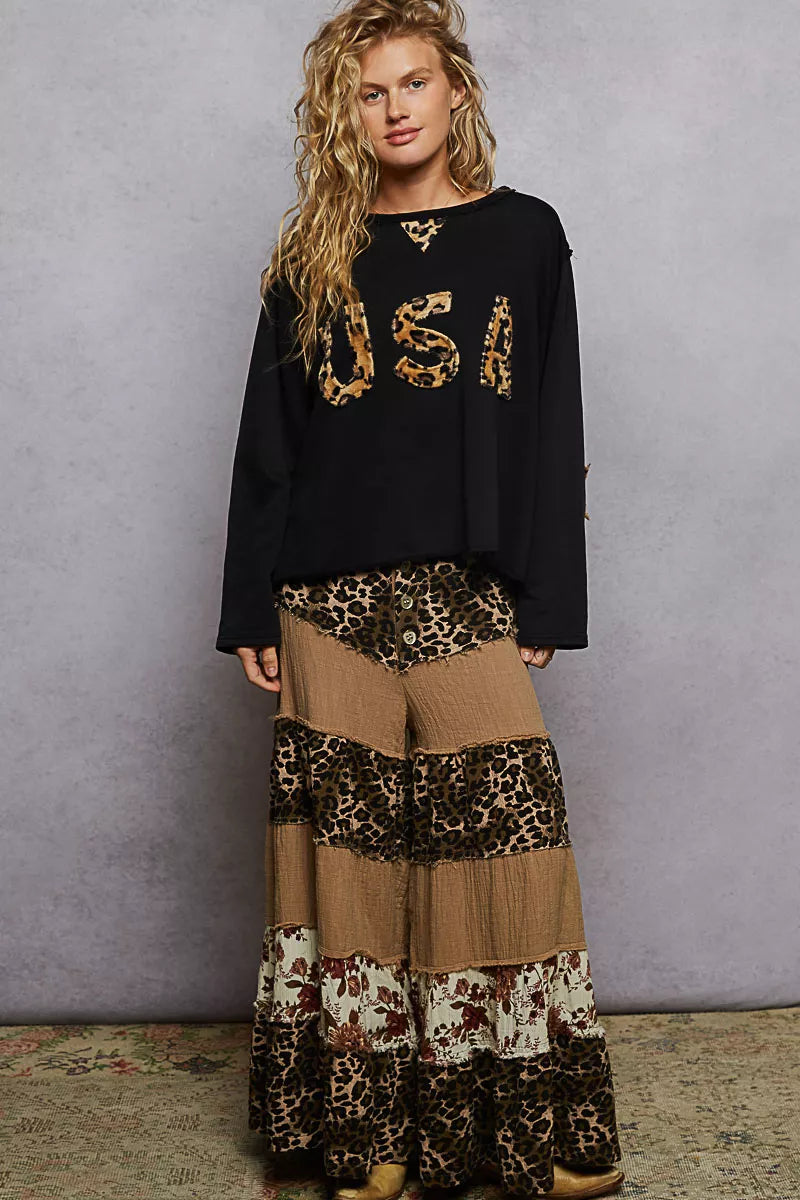 French Terry Sweatshirt with USA Letter Animal Patch