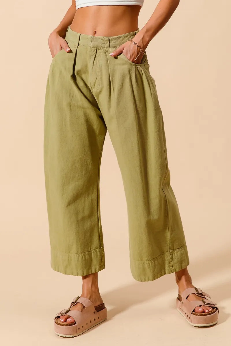 Mid Rise Wide Leg Chino Pants