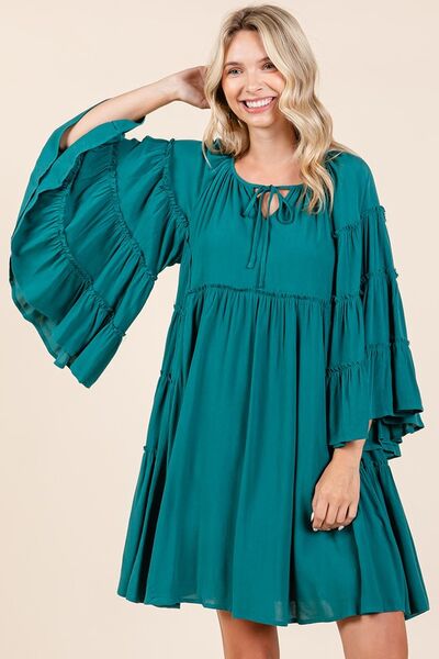 Frill Tie Neck Bell Sleeve Dress