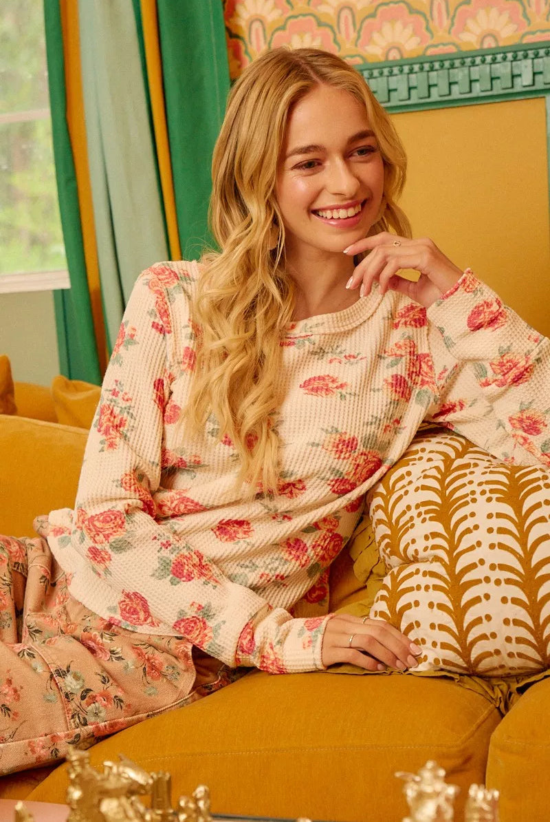 Floral Washed Waffle Thermal Top