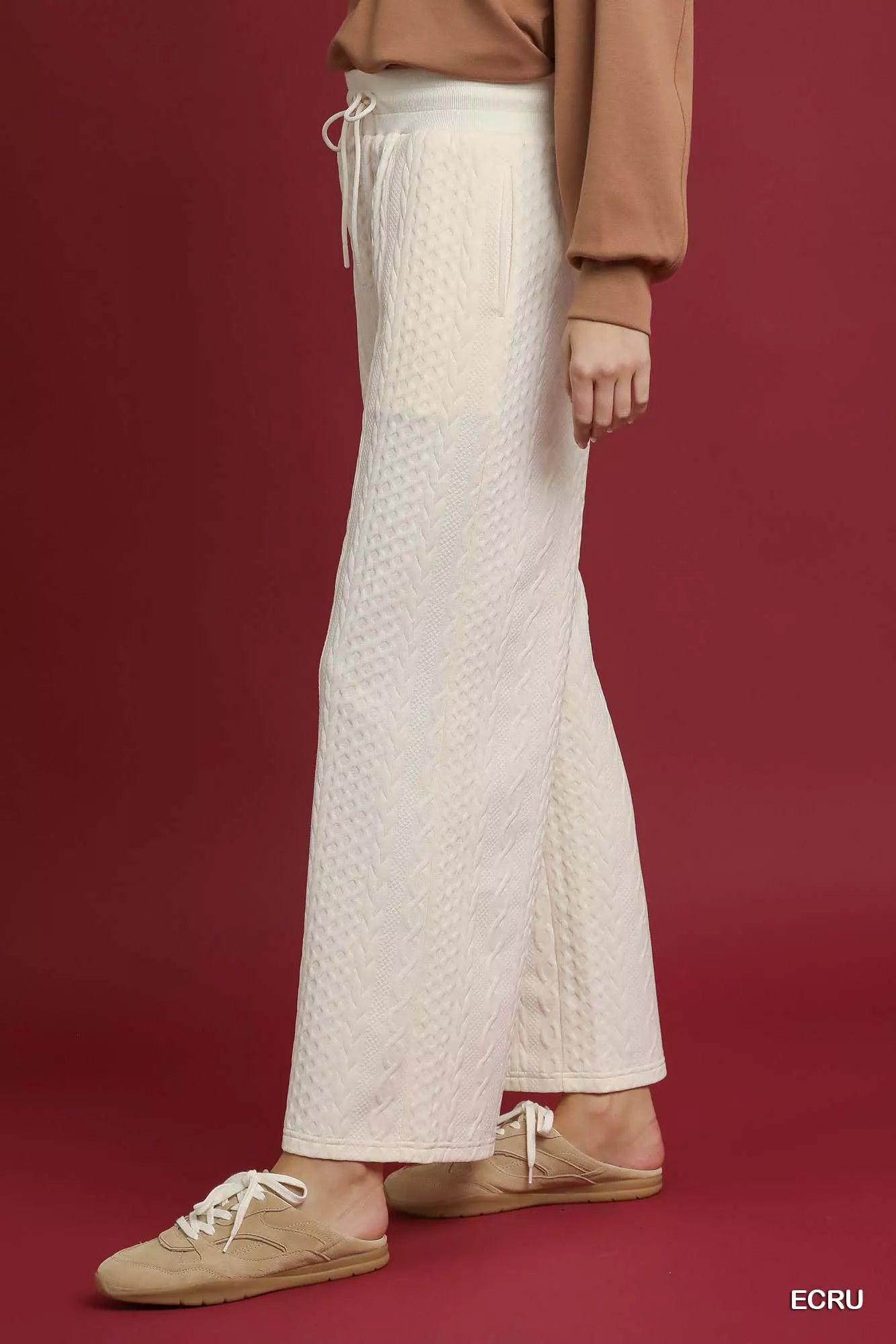 Cable Knit Textured Wide Leg Pants