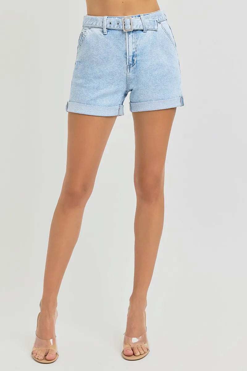 High Rise Belted Roll Up Shorts