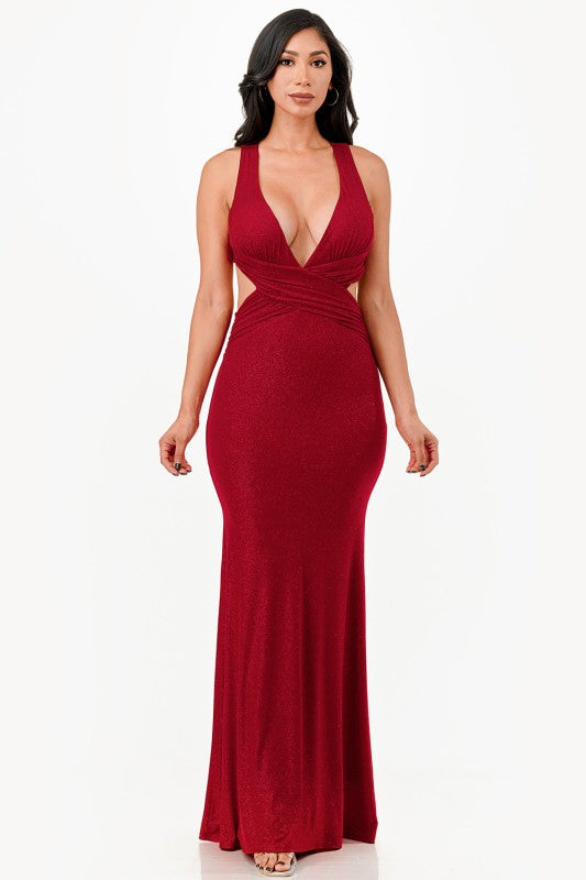 Ruched Halter Top Full Length Gown