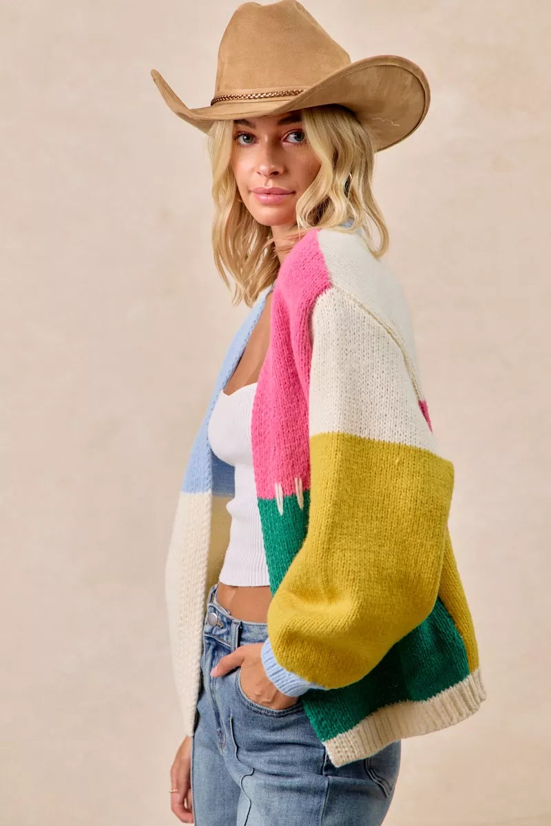 Color Block Open Front Cardigan