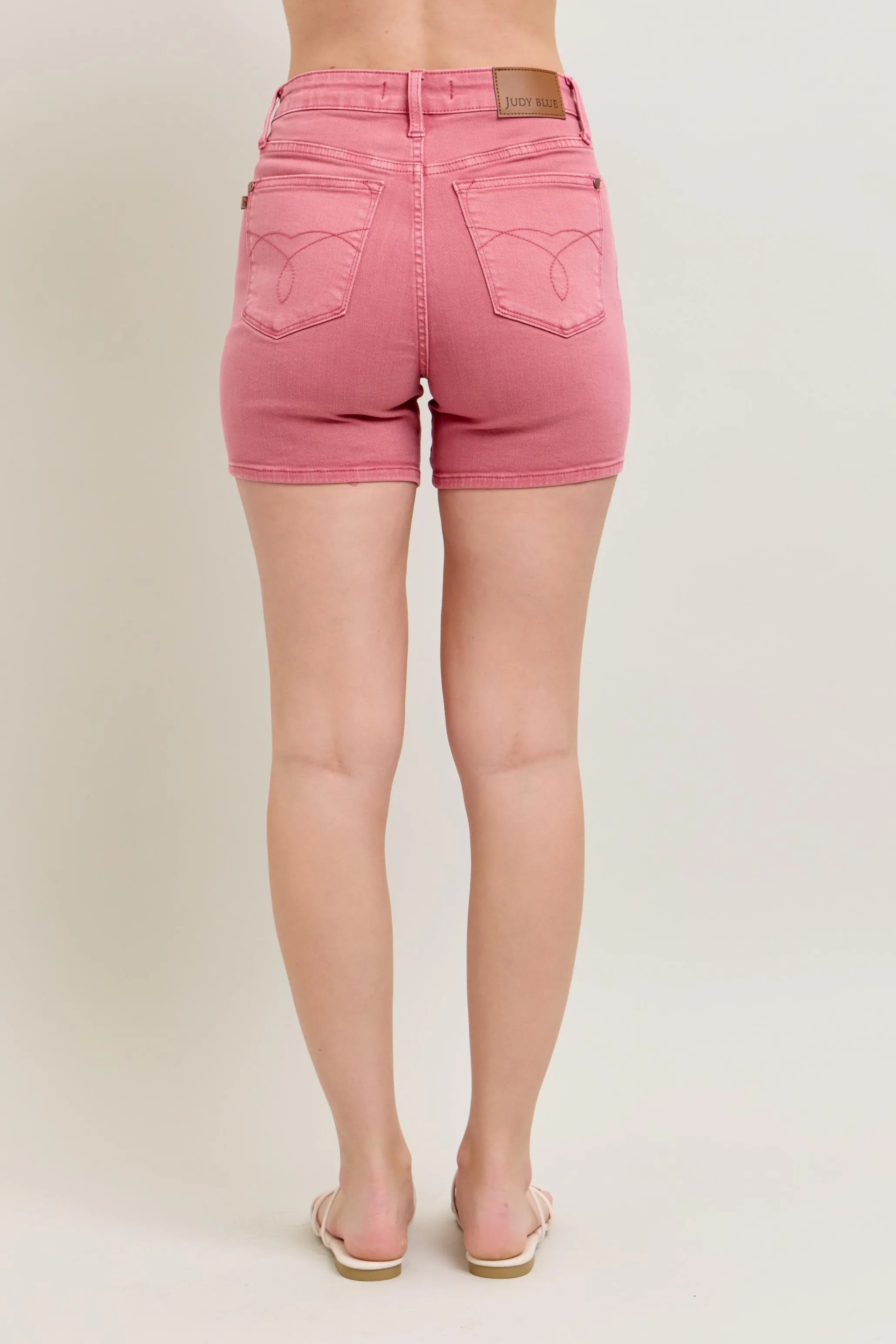 Pink Back Pocket Embroidered Shorts