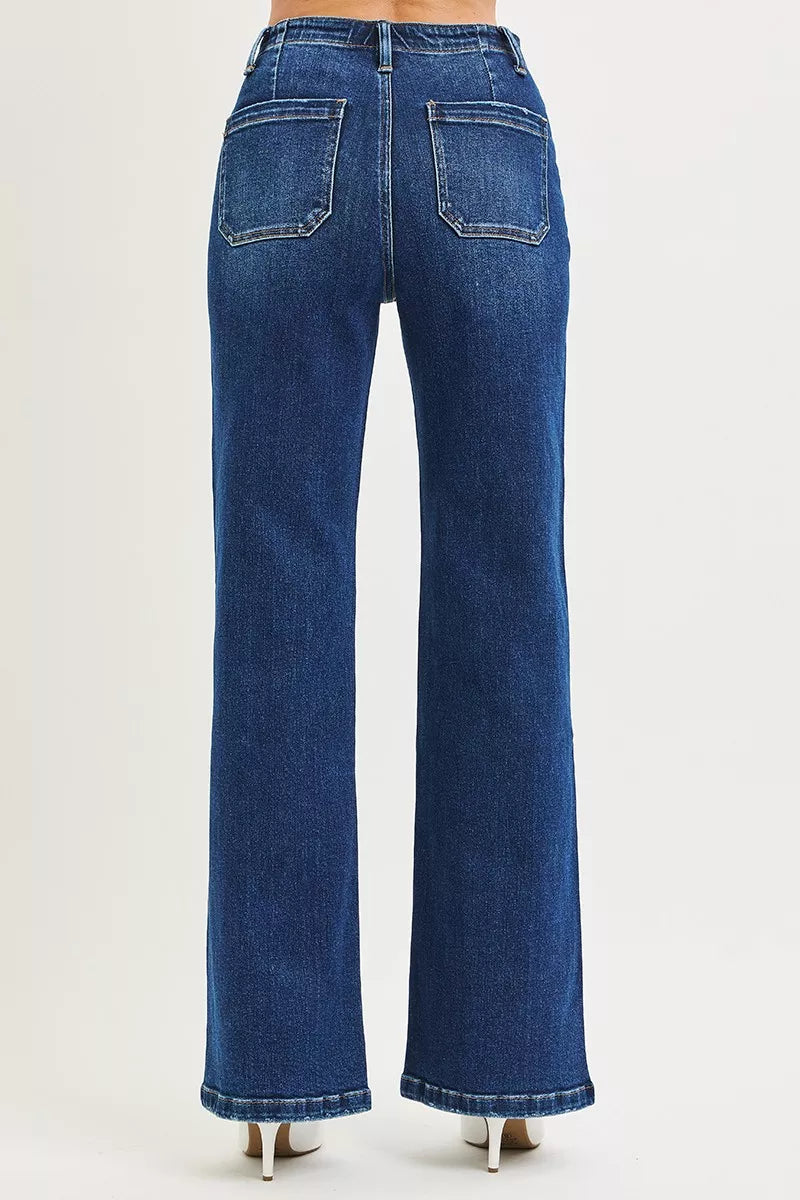 High Rise Wide Leg Jeans with Front Tie Detail