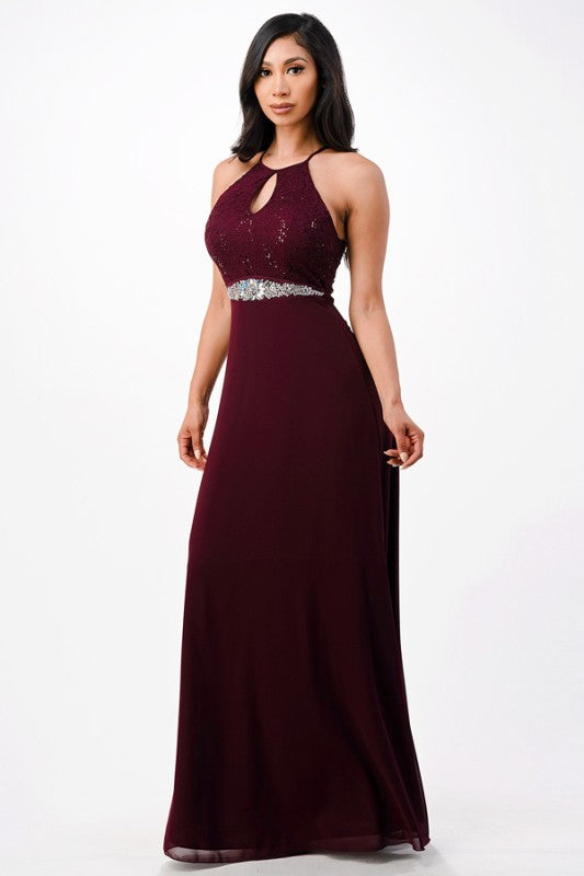 Halter Neck Full-Length A-Line Dress
