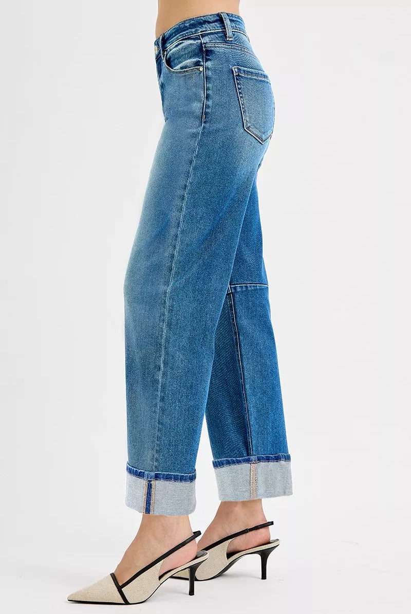 RISEN Slouchy Crop Barrel Cuffed Jeans