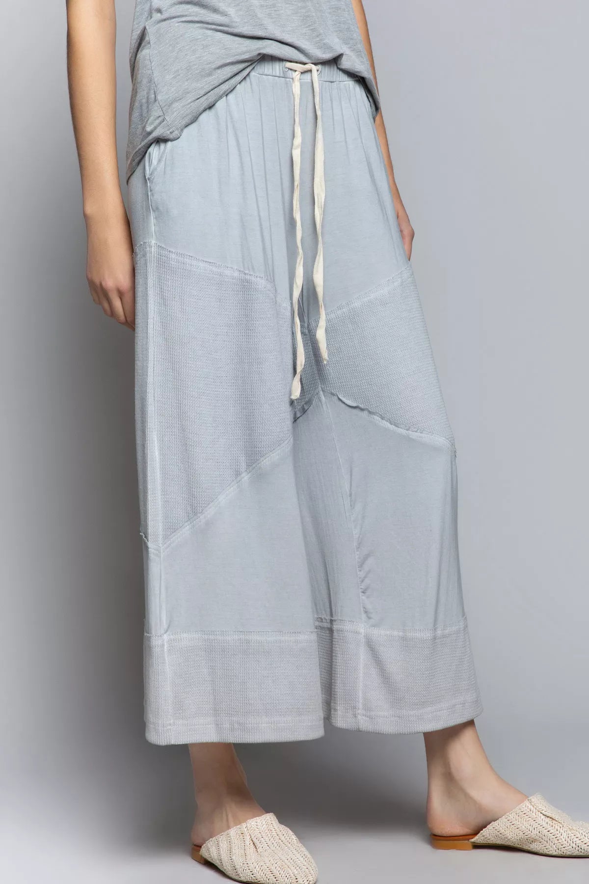 Elastic Waistband Wide Leg Pants with Drawstring