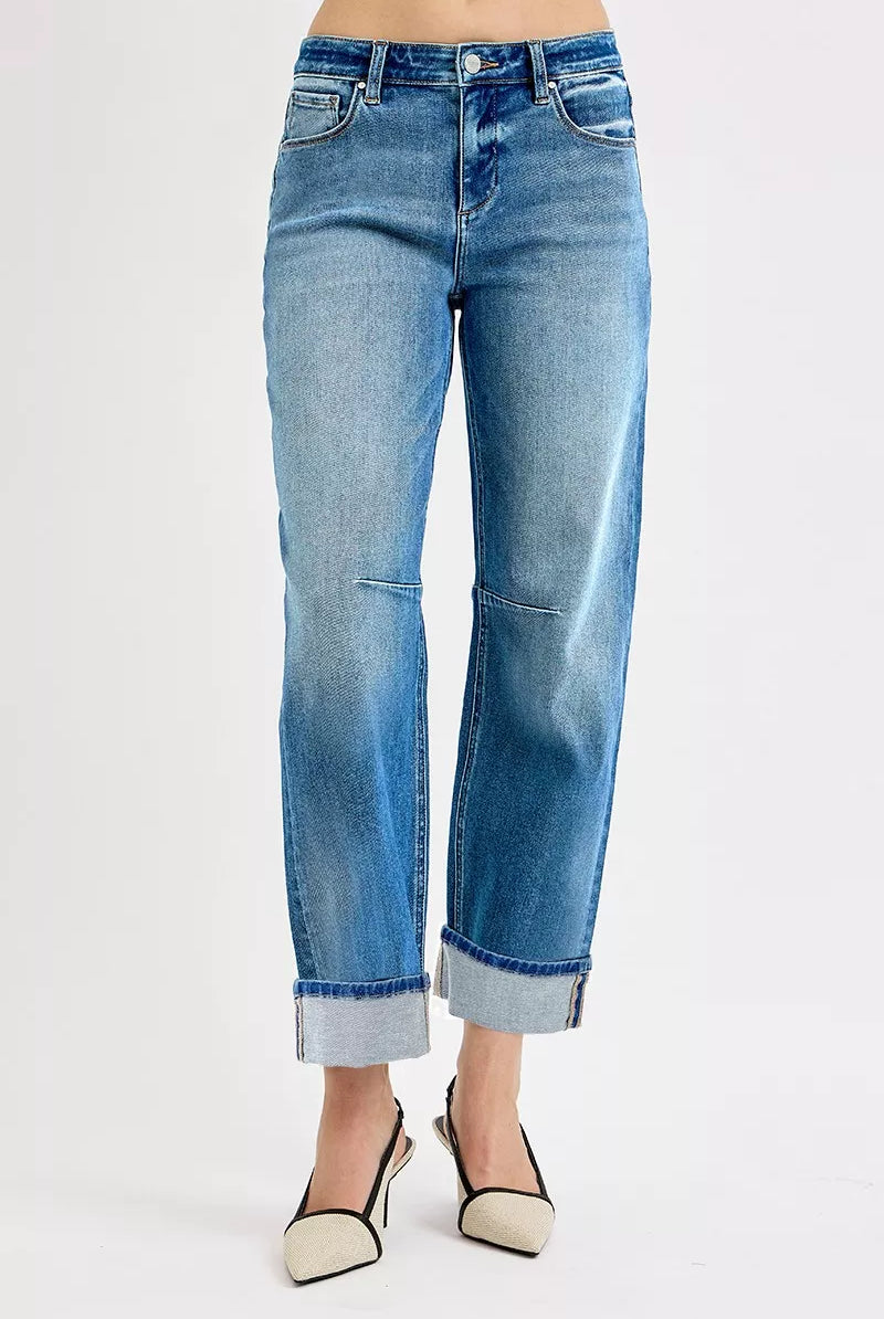 RISEN Slouchy Crop Barrel Cuffed Jeans