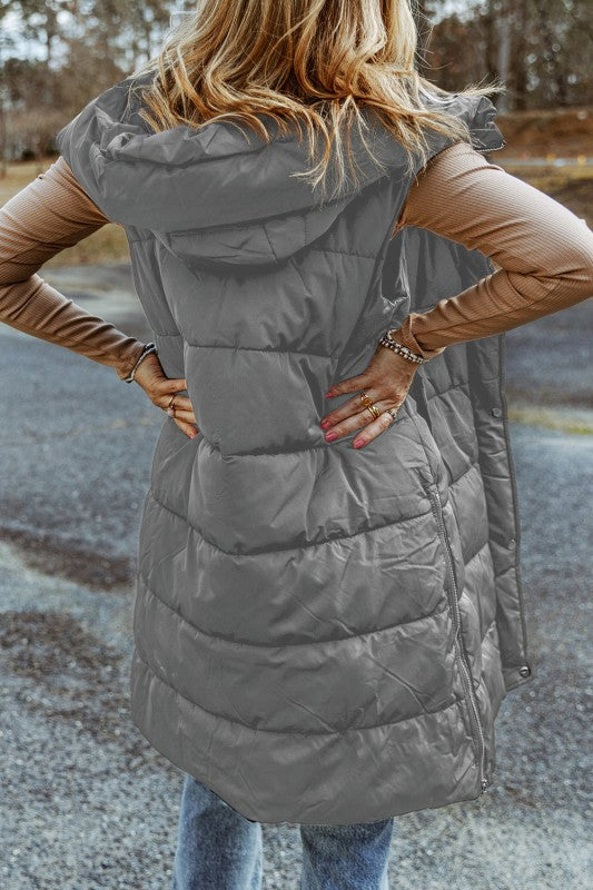 Quilted Long Hooded Vest