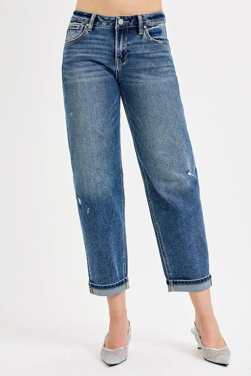 Mid Rise Crop Boyfriend Jeans