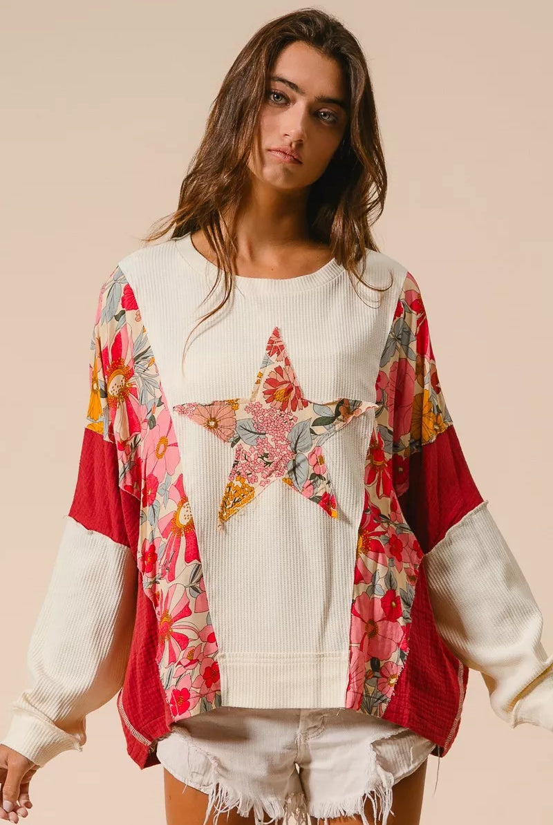 Floral Star Patch Sweatshirt